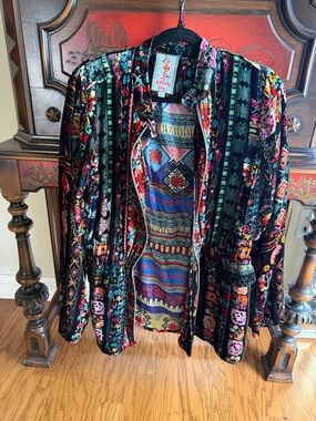 Johnny Was Black Velvet Multicolor Jacket